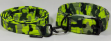 Crazy sada - Neon zelený maskáč - obojek 4cm, vodítko 1,5m