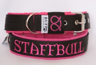 Obojek Staffbull š.3cm černý+růžový softshell