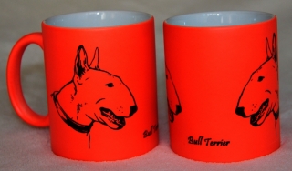 Hrnek "Bullterrier " neon oranžový 330ml+krabička